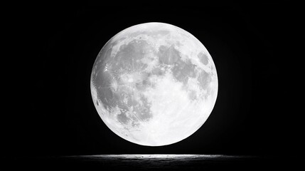 Obraz premium A full moon in the dark sky, with a small spot on the right side of the image, illuminates a clear night