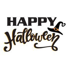Happy Halloween Typography with Witch Hat – Festive Vector for Seasonal Greetings