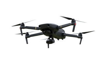 Modern quadcopter drone with four rotors isolated on transparent background