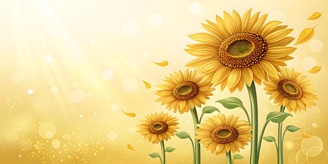 Obraz premium Beautiful sunflowers with bokeh background in yellow color. Elegant flower background.
