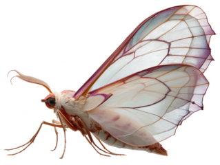 Detailed view of a beautiful moth with translucent wings and intricate patterns isolated on transparent background