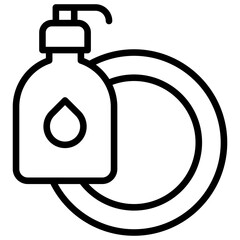 Soap Bottle Outline Icon Design Vector - Soap dispenser with a dish representing hygiene, washing, and disinfection