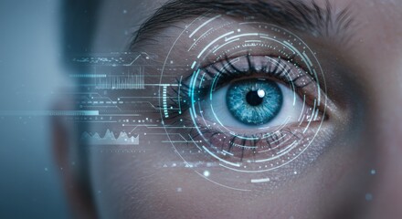 Biometric Scan Womans Eye with Futuristic Tech, Iris Recognition, and High Tech.