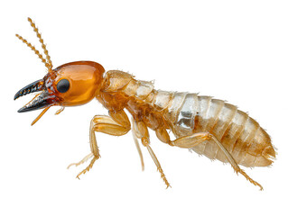 Detailed macro view of a soldier termite with large mandibles isolated on transparent background