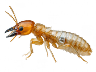 Detailed macro view of a soldier termite with large mandibles isolated on transparent background