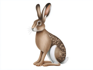 Fototapeta premium Detailed illustration of a brown rabbit sitting gracefully, showcasing its large ears, soft fur texture, and distinctive markings, perfect for nature-themed designs and educational materials