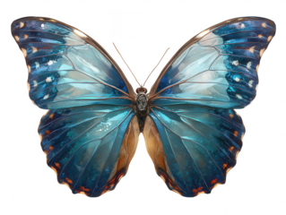 Stunning blue morpho butterfly with intricate wing patterns isolated on transparent background