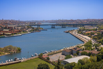 Panoramic View of Golden Horn and Bridges in Istanbul