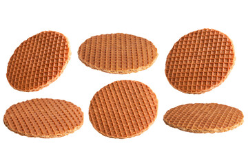 Set of sweet wafers floating in the air isolated on transparent background.