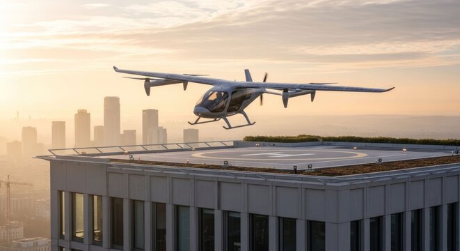 Urban air taxi landing on rooftop