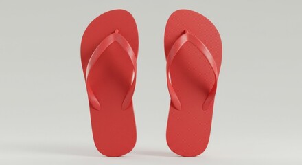Pair of red flip-flops, viewed straight on, in a plain studio setting with even lighting and neutral background