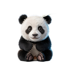 Fototapeta premium Adorable giant panda cub sitting happily with paws folded together in a peaceful and serene pose on a dark backdrop isolated on transparent background