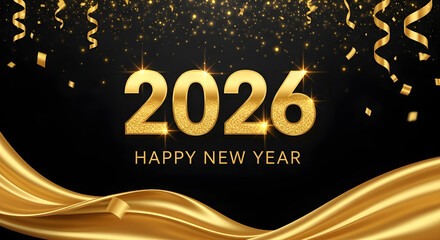 happy new year 2026 new year holiday gold text 3d black background new year 2026 luxury holiday