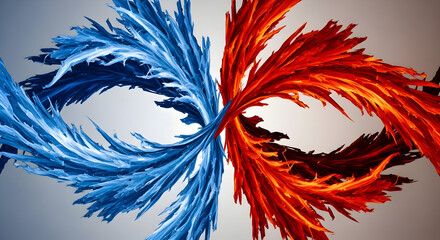 Abstract design featuring blue and red patterns