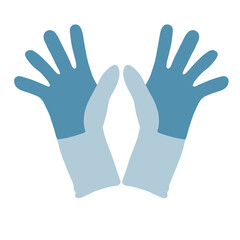 Vector illustration of an outlined hand with five fingers wearing a blue glove. The hand is positioned in a stop gesture, commonly used as a stop sign or warning symbol in medical or healthcare contex