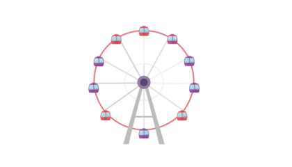 Ferris wheel amusement park ride carnival fairground attraction and entertainment concept isolated on white background
