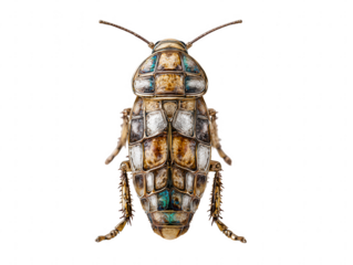 Exquisite ornate insect sculpture with detailed carapace and legs isolated on transparent background