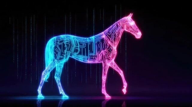 futuristic digital horse in web space illustrated animation