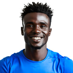 Obraz premium Cheerful African Soccer Player Smiling Brightly in Action