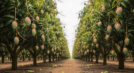 Mango trees bearing fruit in orchard
