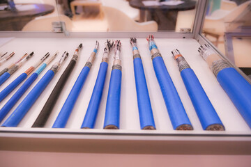 A display of blue and black wires