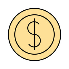 An illustration of a golden coin featuring a dollar sign, symbolizing wealth and finance.