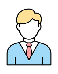 A professional young man with light blonde hair wearing a blue sweater and a pink tie, exuding a confident and approachable demeanor.