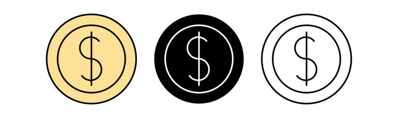 Three stylized dollar signs in different colors, representing currency and finance-themed concepts.