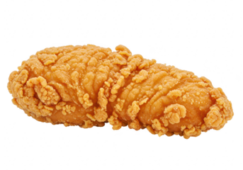 Crispy golden brown fried chicken tender isolated on transparent background, a delicious and crunchy snack or meal option