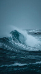 Obraz premium a big wave. icelandic coastline in distance.