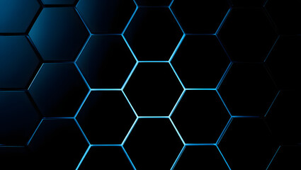 Fototapeta premium Abstract background with geometric hexagon pattern and blue light accents
