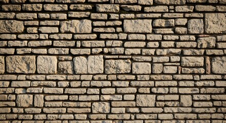 Fototapeta premium Rustic Weathered Stone and Brick Wall Texture Background at Golden Hour