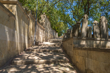 Stone Pathway with Ottoman Gravestones in Eyup Sultan Cemetery Istanbul