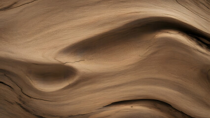 Close-up of a textured wooden surface with flowing, wave-like patterns and deep shadows, highlighting the natural grain and organic forms.