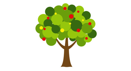 A Vibrant Lush Green Tree Laden with a Bounty of Ripe Red and Yellow Fruits on a Clear White Background