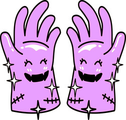 Obraz premium Halloween Spooky Lilac Cartoon Gloves with Sparkles and Stitches