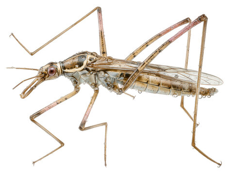 Detailed macro shot of a water strider insect with water droplets isolated on transparent background
