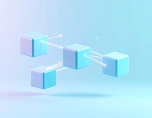 Abstract 3D Network Connection Cubes with Glowing Light Strands
