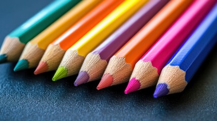 A row of colorful pencils with a black background.