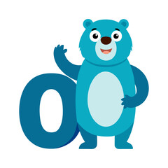 Playful Bear Character with Big Alphabet O Illustration, Cute Children Book Art, Fun Learning, Educational Animal Vector Design