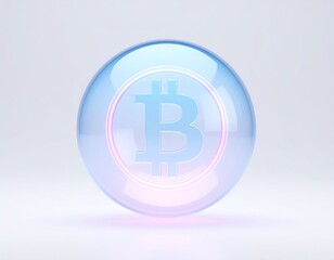 Futuristic 3D Crystal Ball Featuring Bitcoin Symbol Glowing with Light