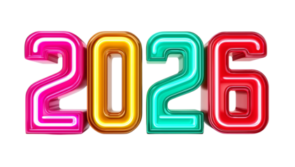 Happy new year 2026, 3d font on transparent background, png