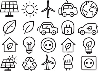 Hand drawn eco friendly energy and transport icons