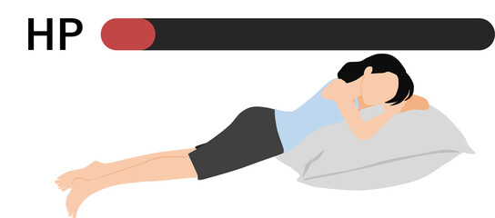 休憩してHPを回復する女性のイラスト	