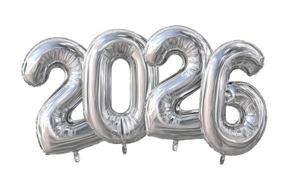 Happy new year 2026, 3d font on transparent background, png