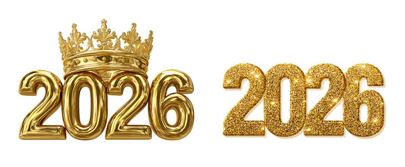 Happy new year 2026, 3d font on transparent background, png