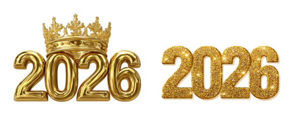 Happy new year 2026, 3d font on transparent background, png