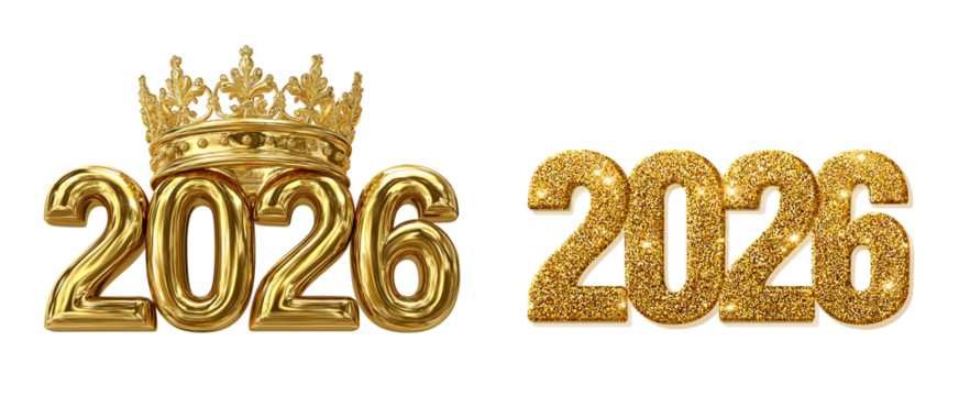 Happy new year 2026, 3d font on transparent background, png