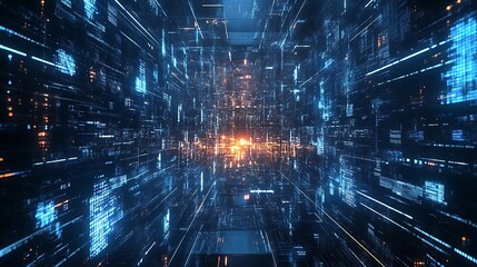 Modern data server room glowing with blue lights technology high resolution picture