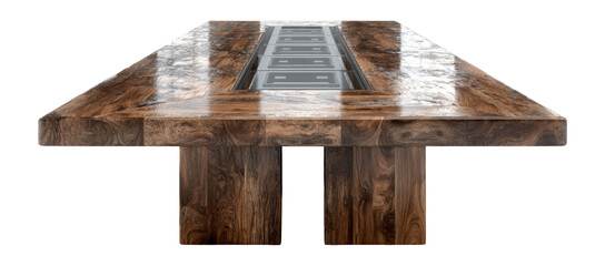 Isolated Wooden Table with Modern Design on Transparent Background